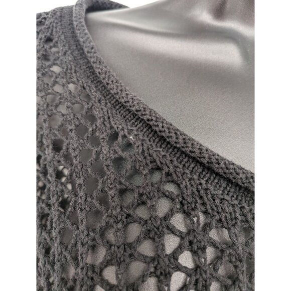 Crochet Open Knit Sweater Women Size XS Roll V Neck Oversized Pullover Goth Y2K - Picture 7 of 11